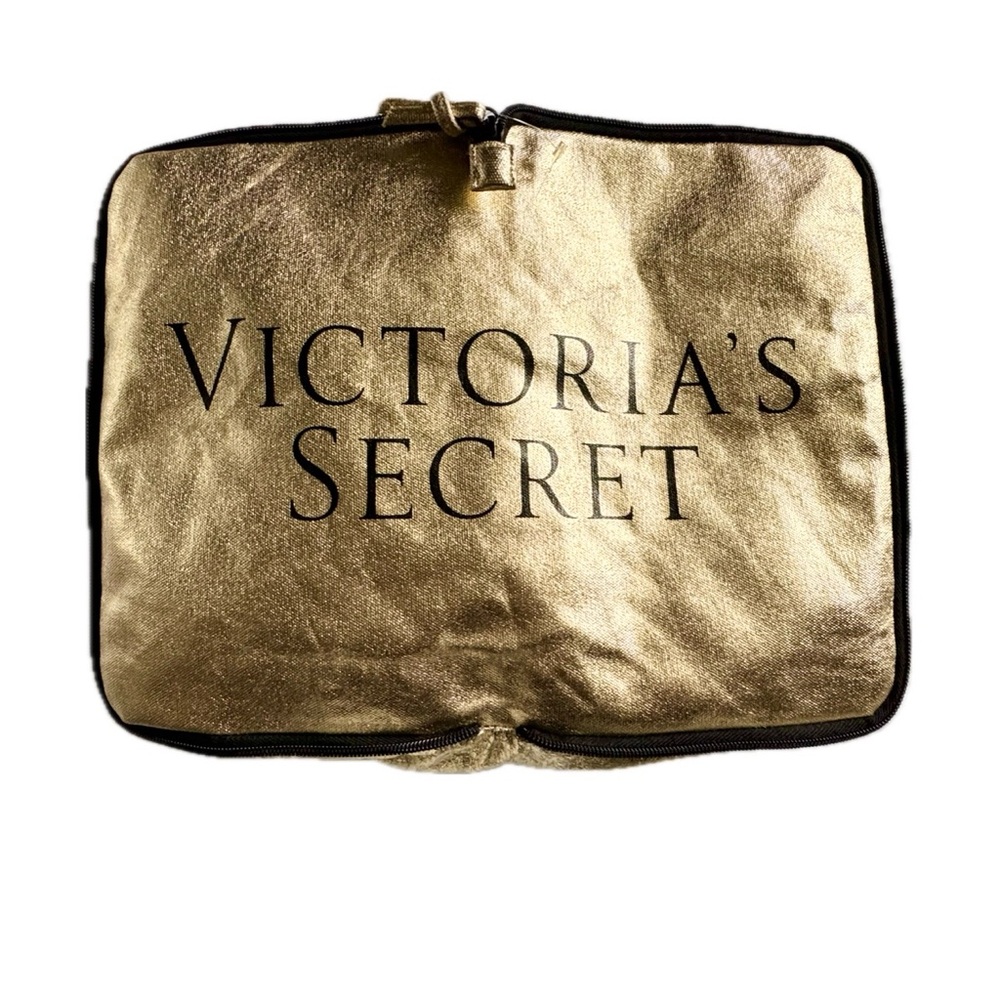 Victoria’s Secret Gold Packable Tote Bag – Shiny Metallic Travel Gym Beach Bag